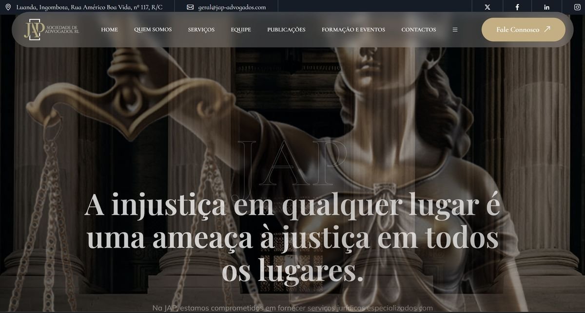 Site JAP Advogados — projecto de site institucional desenvolvido pela Mamute Africano